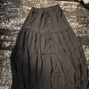 Black Flowy Tiered Maxi Skirt Casual Resort Wear